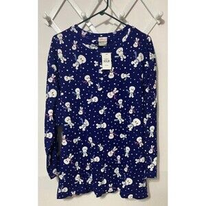 Disney Store Women’s  L/XL Blue Thermal Mickey Mouse Snowman Pajama Top Only NWT
